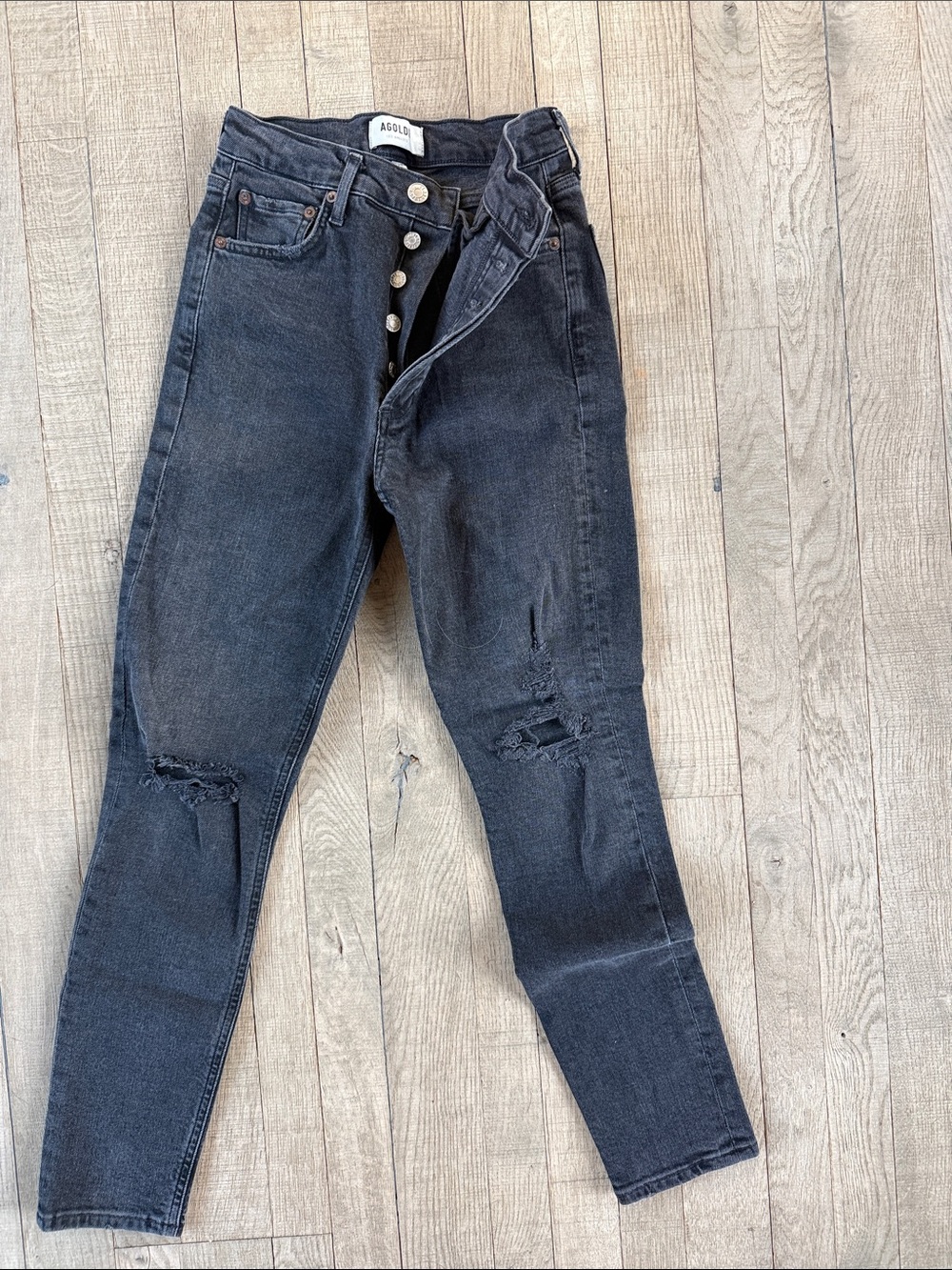 Agolde Black Washed Distressed Skinny Jeans